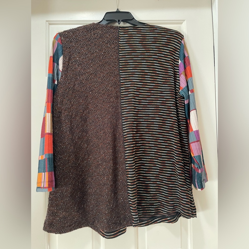 Women’s Ali Miles 3/4 Sleeve Artsy Striped Multicolor Cowl Neck Sweater size XL - Picture 2 of 5